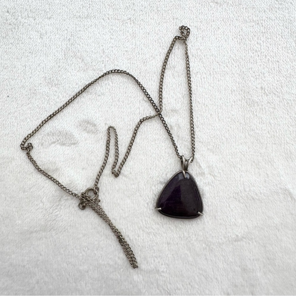 Vintage Purple Stone Pendant Necklace with Silver-Tone Chain